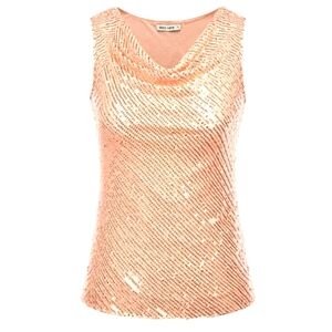 Grace Karin, Woman's,Pink sequins , Sleeveless,cowel neck tank,size M,NWT